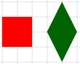 Un quadrato e un rombo disegnati su carta a quadretti; spesso i ragazzi sono convinti che le parole "rombo" e "quadrato" indichino due forme diverse.