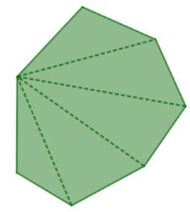 L'immagine rappresenta un ettagono diviso in 5 triangoli dalle 4 diagonali uscenti da uno dei suoi vertici.