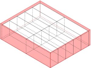 Una scatola di dimensioni 7,2 cm x 5,7 cm x 1,9 cm riesce a contenere 10 gomme di dimensioni 3,5 cm x 1,8 cm x 1,1 cm (disegno).